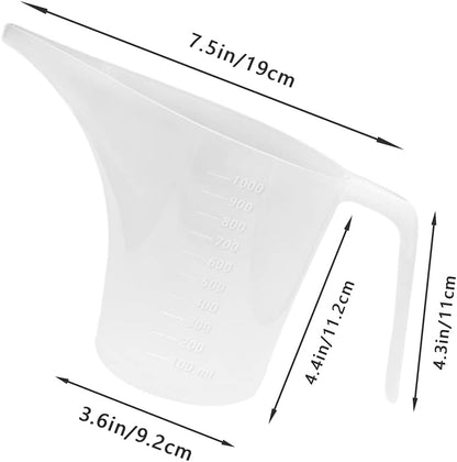 4 Pack Plastic Funnel Pitcher,Measuring Cup with Long Spout,Large Capacity Easy Pour Cup,Perfect for Bakeware Mold,Oils,Watering Plants(1000Ml)2