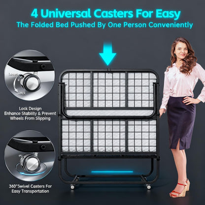Folding Bed with Mattress, Twin Foldable Bed, Roll Away Beds for Adults, 75" X 31" Roll Away Portable Beds with 5" Mattress, Folded Frame for Small Apartment, Guest Room5