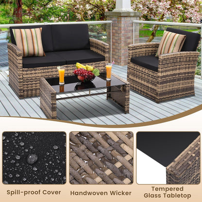 4 Piece Patio Furniture Set, Outdoor Wicker Conversation Set4