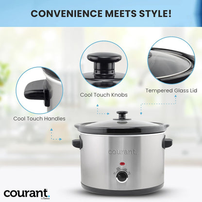 Slow Cooker 5.5 Quart Crock, with Easy Cooking Options, Dishwasher Safe Pot and Glass Lid, Stainless Steel2