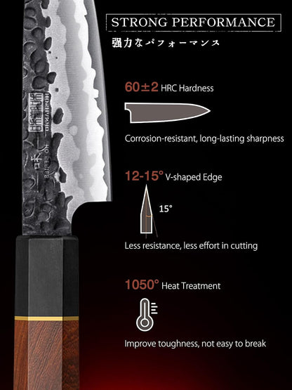 8 Pieces Knife Set, Razor Sharp Kitchen Knife Set with Block | Japanese 10Cr15Mov High Carbon Steel Kitchen Knives Set, Hand Forged Chef Knife Set with Ergonomic Rosewood Handle4