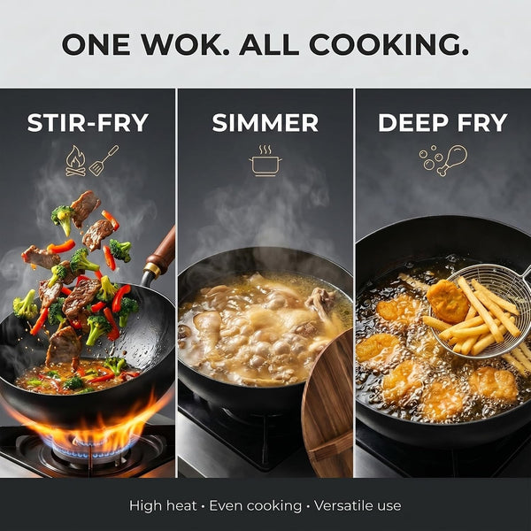 Cast Iron Wok Japanese Cookware with Lid Pan Cooking Thick Soup Hand Hammered Frying Pot Hotpot Mini Small Asian Non-Stick Upgraded Sauce Steel Carbon Deep Enamel Skillet(Glass Lid,11In)7