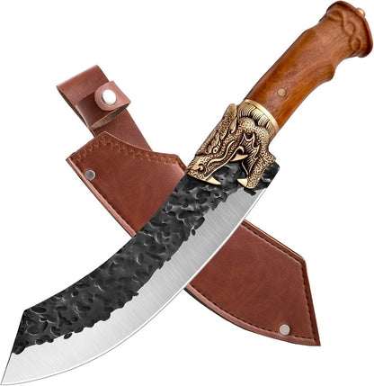 Butcher Knife Forged in Fire Knives Outdoor Camping Knife Curved Boning Knife with Sheath Filet Knife for Fishing Carbon Steel Meat Cleaver Knife for Kitchen BBQ Gift Collection1