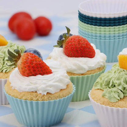 Silicone Baking Muffin Cups 12 Pack, Reusable Cupcake Liners Cake Molds, BPA Free, Dishwasher Safe(White, Green, Navy, Dusty Blue) | Silicone Material, Non-Stick, Round, BPA Free, Dishwasher Safe, Orange Colors3
