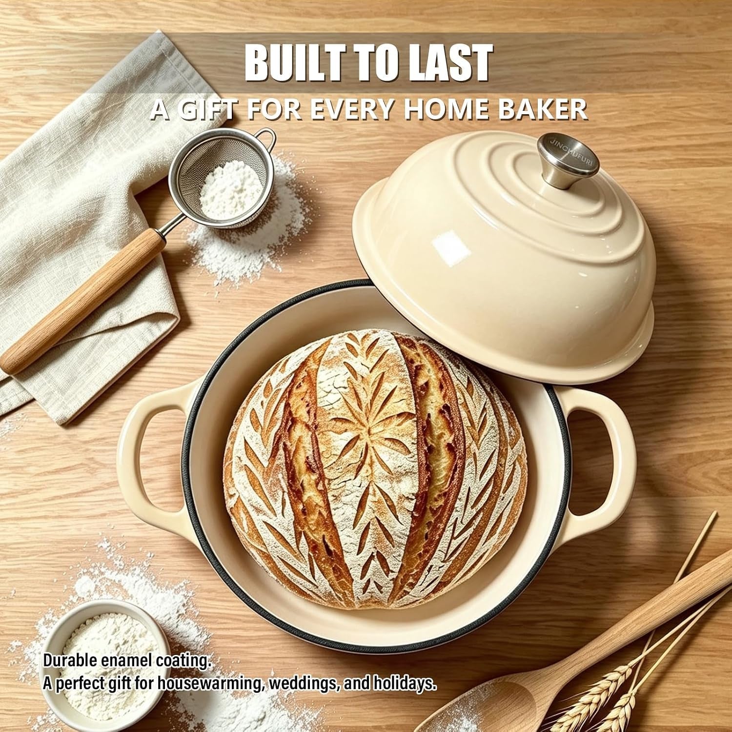 cast-iron-bread-dutch-oven-6qt-pink-enameled-with-lid-even-heat-and-steam-for-crispy-crust-easy-release-enamel-all-stovetops-safe-to-500f-for-sourdough-and-artisan-bread