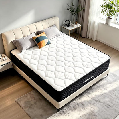 King Size Mattress, 12 Inch Hybrid Pressure Relief Mattress in a Box, Cooling Gel Memory Foam and Pocket Springs，Medium Firm，Breathable，Fiberglass Free6