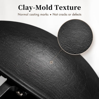 14.17” Cast Iron Wok with Glass Lid – Traditional round Bottom Chinese Wok for Gas Stove & Open Flame (Wok Ring Required) – Uncoated Clay-Mold “Turtle Shell” Texture – Seasoning Needed5