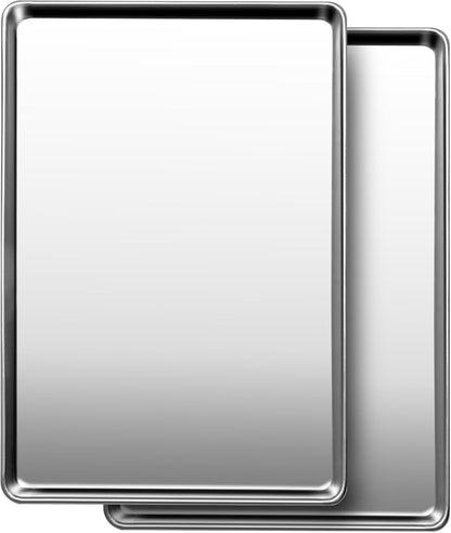 Commercial Quality Baking Sheet Pan Set, Natural Stainless Steel Cookie Sheet, Warp Resistant Nonstick Baker'S Half Sheet Pan, Large Thick Cookie Tray Pans for Baking, Roasting(2 Pack, 18X13Inch)1