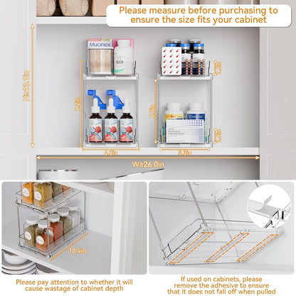 2 Pack 2 Tier Vertical Spice Rack Pull Out,10.4'' Deep Narrow Slide Out Spice Rack Organizer for inside Cabinets,Kitchen,Pantry,Cupboard Seasoning,Can,Jar Organizer and Medicine Cabinet Storage3