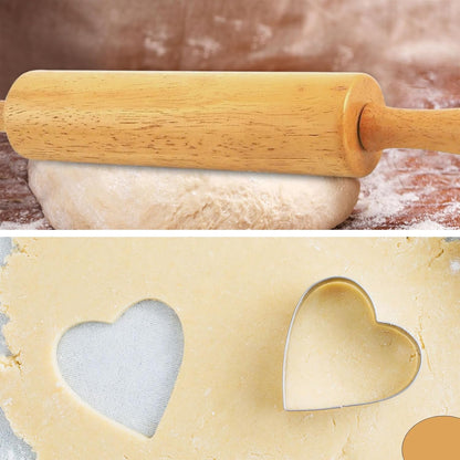 Wooden Rolling Pin, Beech Wood, 17.6" Dough Roller for Baking | Ergonomic Handles, Nylon Bearings, Baking Pizza, Bread & Cookies, Pasta, Dough Roller8