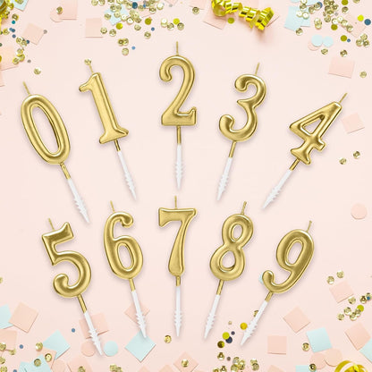 Beanlieve 10-Pieces Numeral Birthday Candles - Cake Numeric Candles Number 0 1 2 3 4 5 6 7 8 9,Used for Cake Decoration on Birthday Parties and Wedding Anniversary Celebrations(Champagne Gold)2