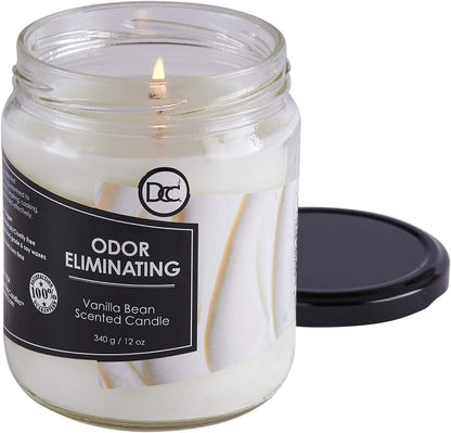 Vanilla Bean Odor Eliminating Highly Fragranced Candle - Eliminates 95% of Pet, Smoke, Food, and Other Smells Quickly - up to 80 Hour Burn Time - 12 Ounce Premium Soy Blend3