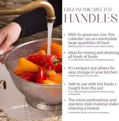 Stainless Steel Colander for Kitchen, 5 Qt Pasta & Rice Strainer | Durable Highest Grade Premium Steel, Dishwasher Safe and Odor Resistant Food Strainer, Lightweight Looped Handles7