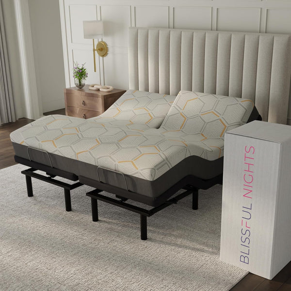 '- E4 Split Head Flex Top King Size Adjustable Bed Frame Set with 12" Copper Gel Infused Memory Foam Mattress Medium Firm, 120-Night Trial1