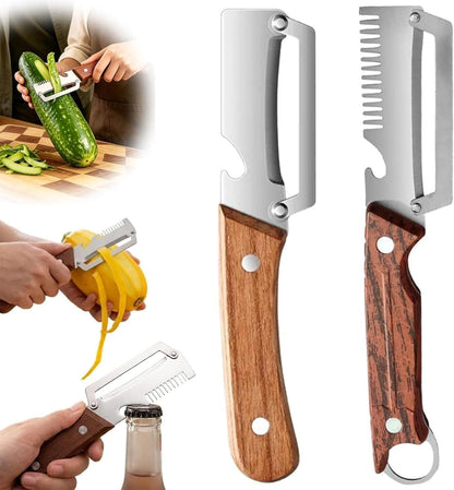 Thickened Fruit Peeler Knife Shredding Peeler,All-In-One Stainless Steel Peelers with Bottle Opener, Upgraded Multi-Functional Vegetable Peeler for Kitchen (2)，2Psc 11