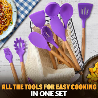 12 Pcs Purple Kitchen Accessories with Holder for Nonstick Cookware5