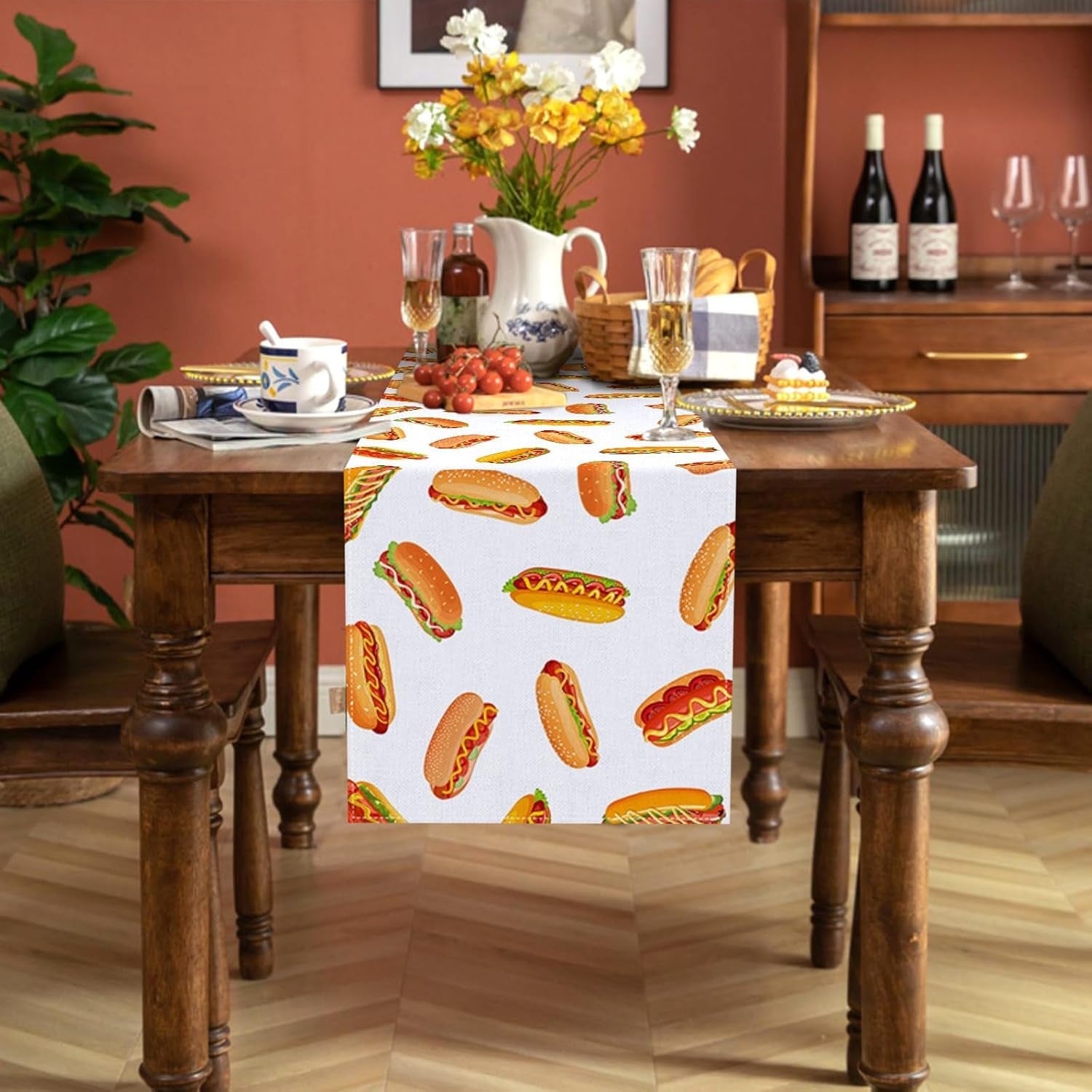 hot-dog-table-runner-hot-dog-day-birthday-party-decoration-fast-food-sausage-dining-room-home-kitchen-table-decor-13-x-90