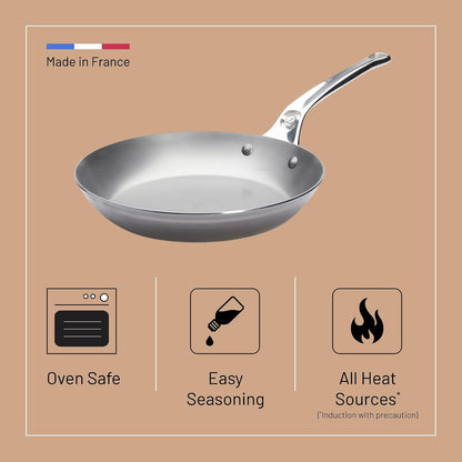 MINERAL B Pro Carbon Steel Fry Pan - 11” Diameter, 8.3” Cooking Surface - Ideal for Searing, Sauteing & Reheating - Naturally Non-Stick Finish - Made in France4
