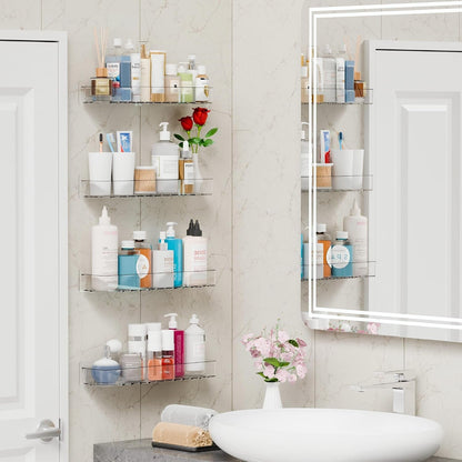 2 Pack Clear in Shower Organizers,Adhesive Shower Caddy,No Rust Acrylic Shower Shelves & Storage Rack,Plastic Bathroom Shelves,Bathtub Storage Organizer,Shampoo,Conditioner Holder for Washroom6