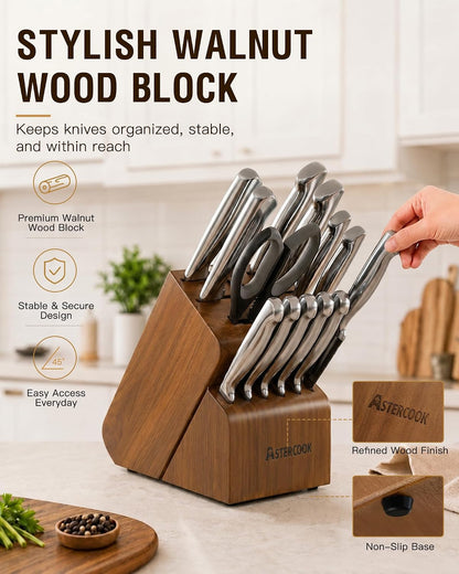 Knife Set 15 Piece German Steel Kitchen Knife Block Set6
