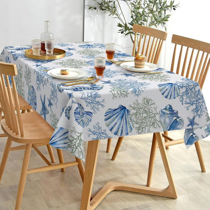 Blue Beach Rectangle Tablecloth 60 X 104 Inches, Coastal Sea Conch6