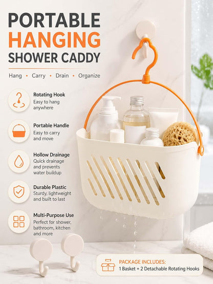 Plastic Hanging Shower Caddy, 2026 New Portable Shower Caddy Hanging Shower Basket Organizer with Hook, Lightweight Bathroom Storage Tote for Dorm, Gym, Travel & College Essentials (Grey)2