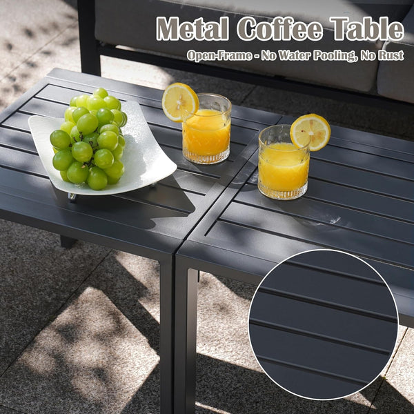 5 Pieces Rattan Outdoor Furniture Set, All-Weather Patio Conversation Set with Dark Grey Cushions and Coffee Tables for Garden, Backyard, Balcony, Poolside3