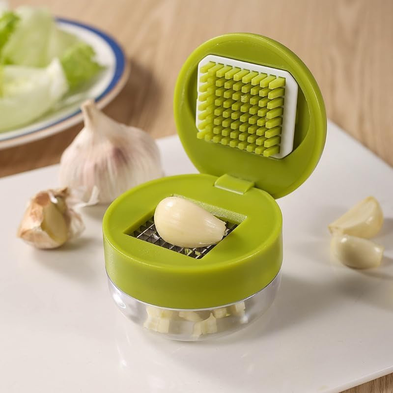 mini-garlic-chopper-and-press-with-container-manual-garlic-mincer-crusher-cutter-grinder-stainless-steel-blades-handheld-garlic-slicer-dicer-zoom-tool-green