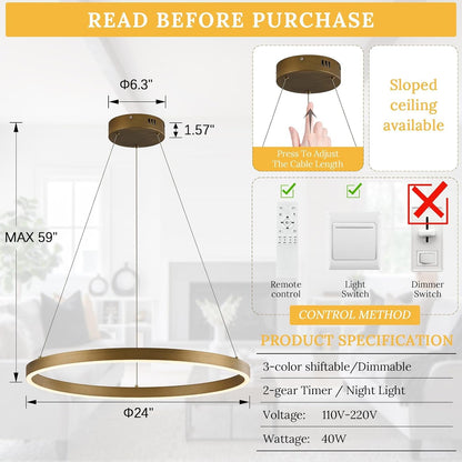 Modern LED Ring Chandelier Brass Gold Chandeliers 24In Dimmable6