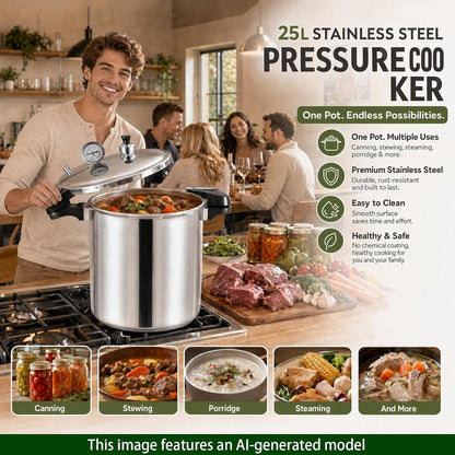 2-In-1 25 Quarts Pressure Canner and Canning Pressure Cooker All Stainless Steel with Gauge 15.9Psi,Practical 6Pc Canning Supplies Starter Set,Induction Cooktops,Pressure Canner for Canning4