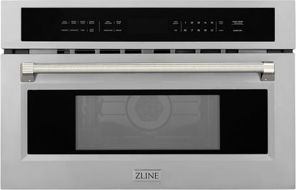 ZLINE Autograph Edition 30 In. 1.6 Cu Ft. Built-In Convection Microwave Oven in Stainless Steel and Polished Nickel Helix Handle (MWOZ-30-KPN)1