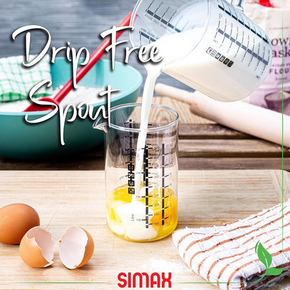 Glass Measuring Cup, Durable Borosilicate Glass, Pack of 2 Includes 32 Oz and 16 Oz Easy to Read Metric Measurements in Liter, Milliliter, Ounce, Sugar Grams, Drip Free Spout, Microwave Safe5