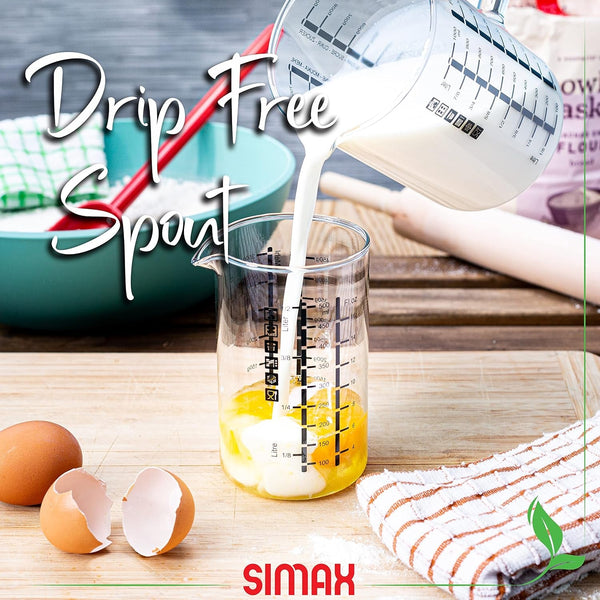 Glass Measuring Cup, Durable Borosilicate Glass, Pack of 2 Includes 32 Oz and 16 Oz Easy to Read Metric Measurements in Liter, Milliliter, Ounce, Sugar Grams, Drip Free Spout, Microwave Safe5