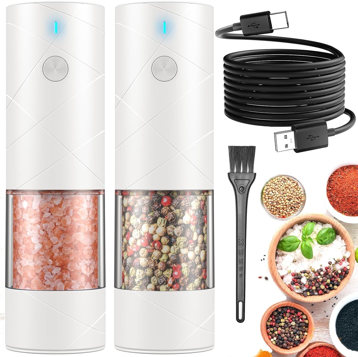 2pack-electric-salt-and-pepper-grinder-set-usb-rechargeable-with-warm-led-light-adjustable-coarseness-large-capacity-automatic-salt-pepper-mill-grinder-for-kitchen-restaurant-outdoor-white
