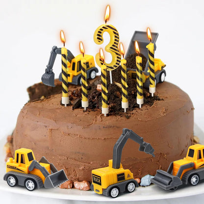 12 Pcs Construction Birthday Candles, 3Rd Construction Cake Topper6