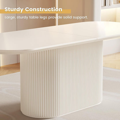 86.61" Large Cream White Dining Table with Strong Pedestal Modern Oval Dining Room Table for 8 People Cream Kichen Table for Dining&Kichen Room Furniture4