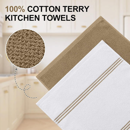 Dual Design Kitchen Towels and Dishcloths Set, 8 Pack, Khaki2