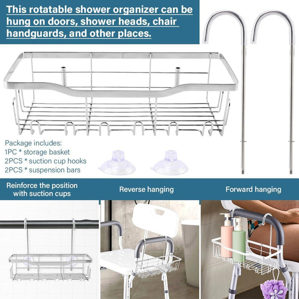 Shower Caddy Hanging for Elderly, Stainless Steel Hanging Basket with Hooks5