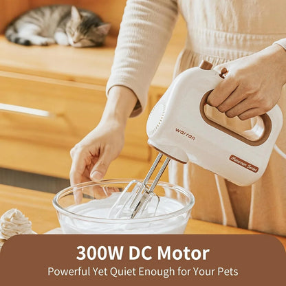 300W Compact Lightweight Electric Hand Mixer, with Powerful Quiet DC Motor for Baking, Cake, Brownies, Cookie Dough, Ideal for Home Kitchen (White)5