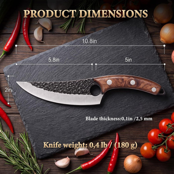 7" Chef Knife, Hand Forged Butcher Knives with Sheath, High Carbon Steel Japanese Knife Meat Cleaver Knife for Kitchen Meat Cutting, Viking Style Knives for Camping, Hunting, BBQ, Gifts for Men2