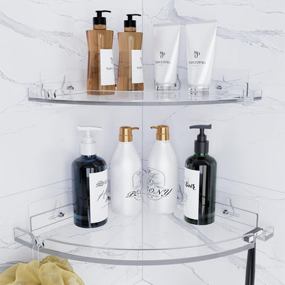 Acrylic Corner Shower Shelves, Adhesive Shower Caddy Organizer for Bathroom Storage Home Decor, Clear Rustproof No Drilling Wall Shelf, 2-Pack1