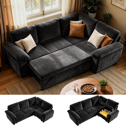 86" L-Shaped Sectional Sleeper Couch, Modular Pull-Out Storage Sofa Bed1