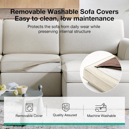108" Modular Sectional Sofa, Modular Sectional Couches for Living Room Bedroom, Chenille Removable Cover Cloud Couch with Smarts Coil® Support L-Shaped Couch(Beige, 3 Seater + 1 Ottoman)6