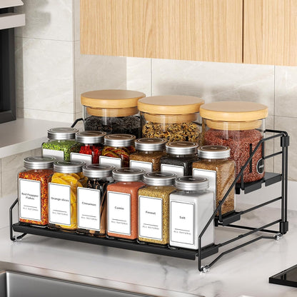 4 Tier Spice Rack for Cabinet, Spice Rack Organizer, Depth Adjustable Spice Holder for Countertop, Cupboard, Pantry, Seasoning Shelf, Metal, Black (1 Pack)6