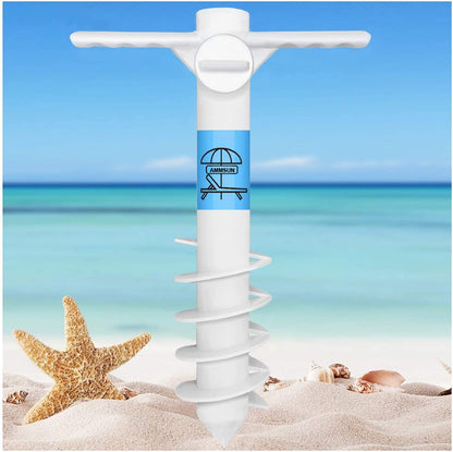 Beach Umbrella Sand Anchor Heavy Duty Outdoor Umbrellas Auger Base | with 5 Spiral Screw, Safe Umbrella Holder Stand Ideal for Strong Winds White, Universal & One Size Fits Most1