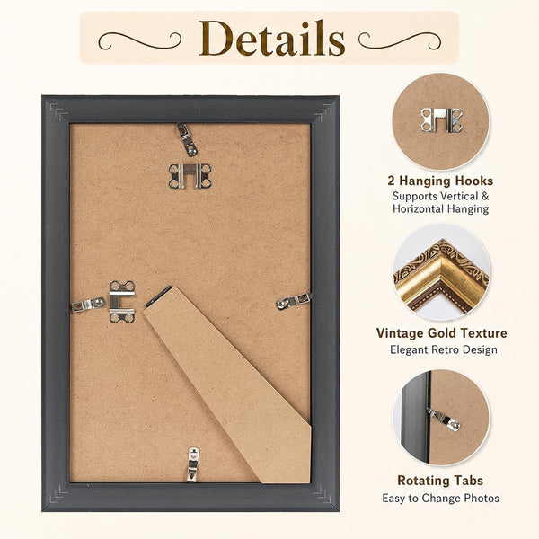 8X12 Vintage Picture Frame with 6X8 Mat, Elegant Retro 8 by 12 Photo Frame with Shatter-Resistant Plexiglass for Wall or Tabletop Display, Gallery Decor & Gift, Gold, 1 Pack4
