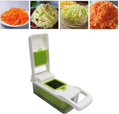 Vegetable Cutter Peeler Chopper Grater, Stainless Steel Kitchen Tool with anti - Slip Handle and Blade Container for Potato Carrot Onion, 12 - Piece Set for Home (White)2