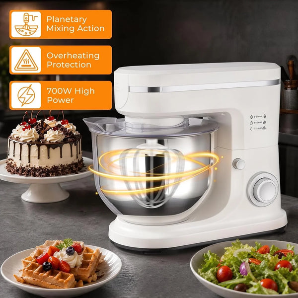 6.5QT Stand Mixer, 700W 6-Speed Tilt-Head Electric Stand Mixer, 3-In-1 Kitchen Mixer with Bowl, Dough Hook, Wire Whisk & Flat Beater, Perfect for Bakery, Cake, Bread and Home Baking5