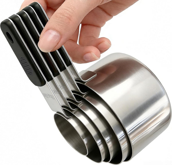 Magnetic Handles 5 Piece Stainless Steel Measuring Cups, Black, Kitchen Gadgets for Measure Liquid and Dry Ingredients, Cooking & Baking1