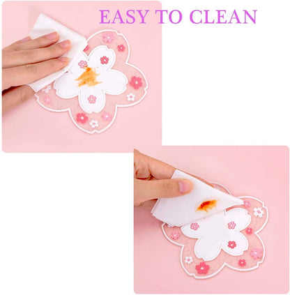 Sakura Coffee Cup Mat Kawaii Coaster 2PCS Cute Cherry Blossom PVC Home Tea Mug Pink Flower Pattern Anti-Skid Pot Bowl Pad Placemat for Desk Drink Table Decor Kawaii Accessories (Small)2